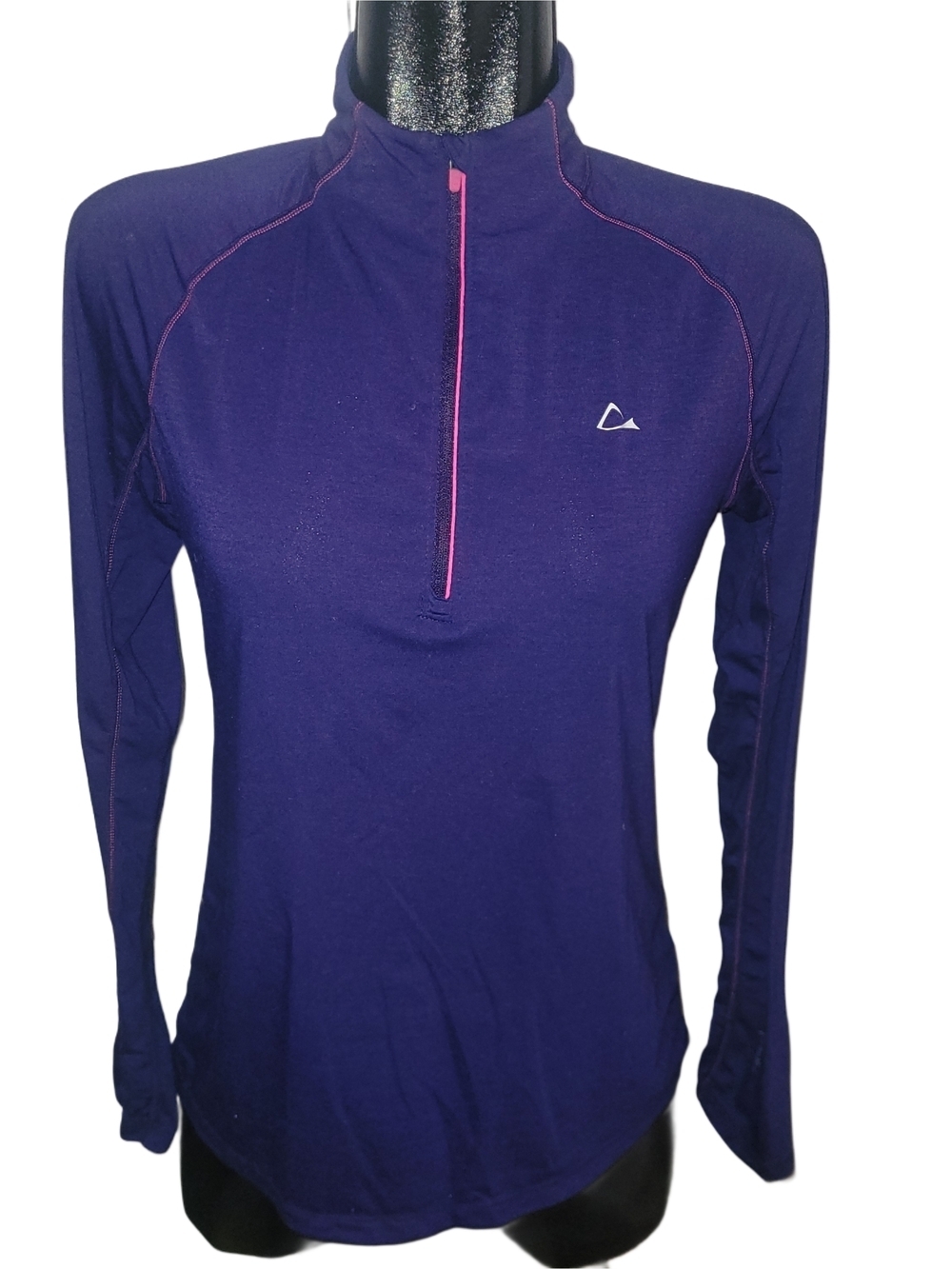 Paradox Women's Navy Blue Long-Sleeve Quarter-Zip Merino Blend Activewear Top M